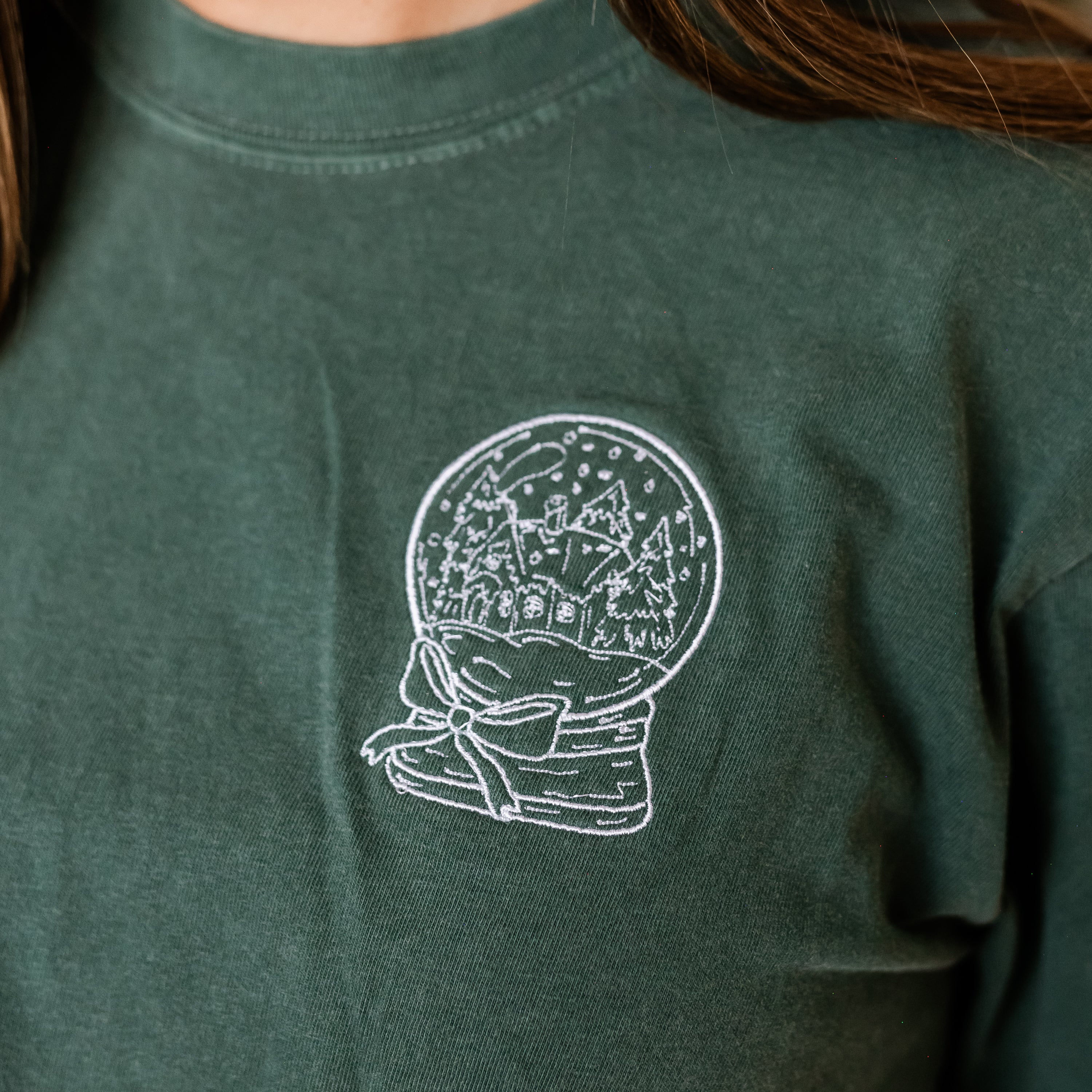 Embroidered Pocket Snowglobe w/ There's No Place Like Home on Back - LONG SLEEVE Comfort Colors Tee Little Mama Shirt Shop