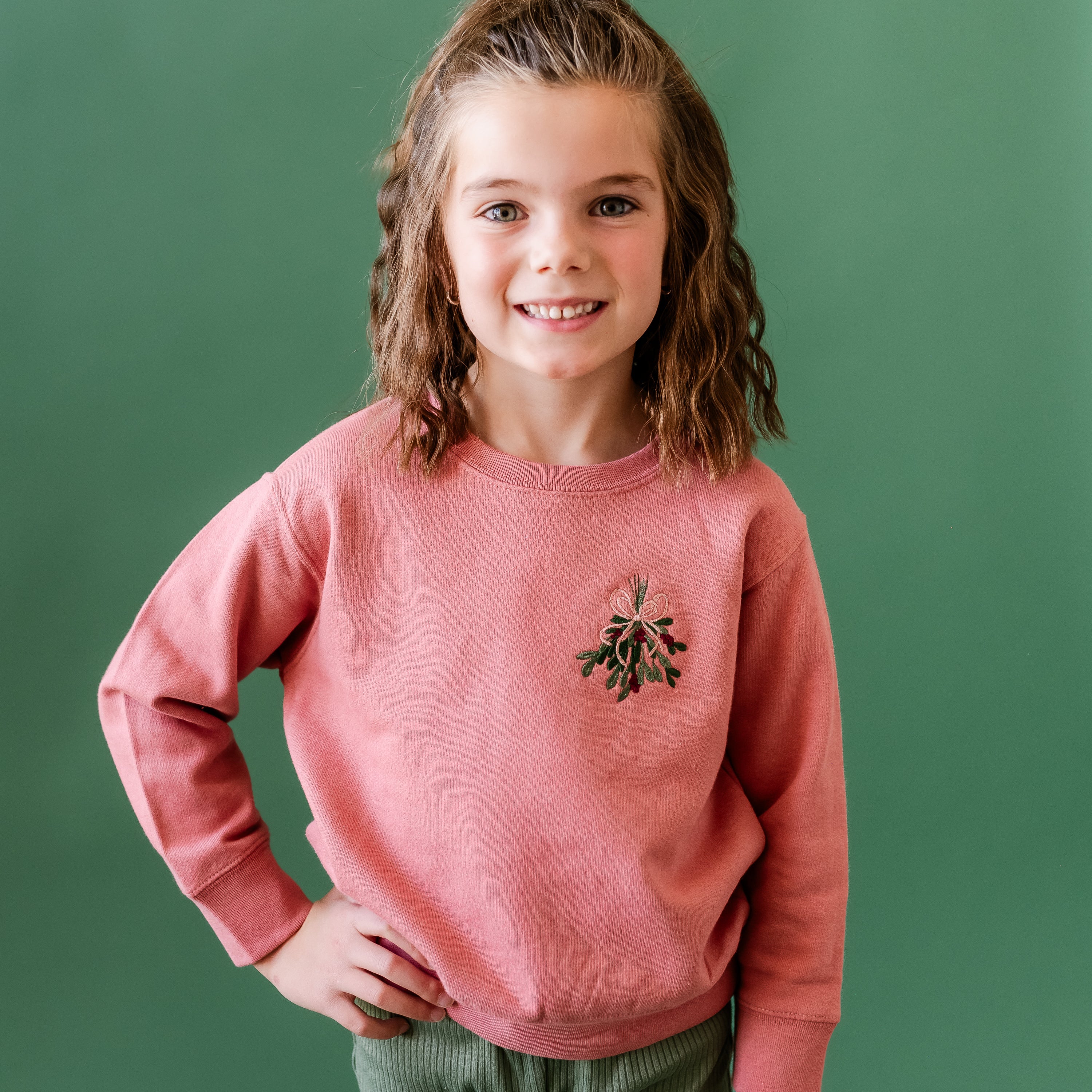 Embroidered Mistletoe (pocket) - Child Sweater Little Mama Shirt Shop