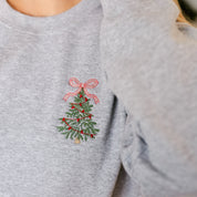 Embroidered Christmas Tree w/ Bow (pocket) - BASIC Fleece Crewneck Little Mama Shirt Shop LLC