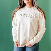Embroidered Floral Merry - LONG SLEEVE Comfort Colors Tee Little Mama Shirt Shop