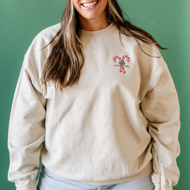 Embroidered Candy Cane - BASIC Fleece Crewneck