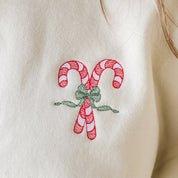 Embroidered Candy Cane - BASIC Fleece Crewneck Little Mama Shirt Shop LLC
