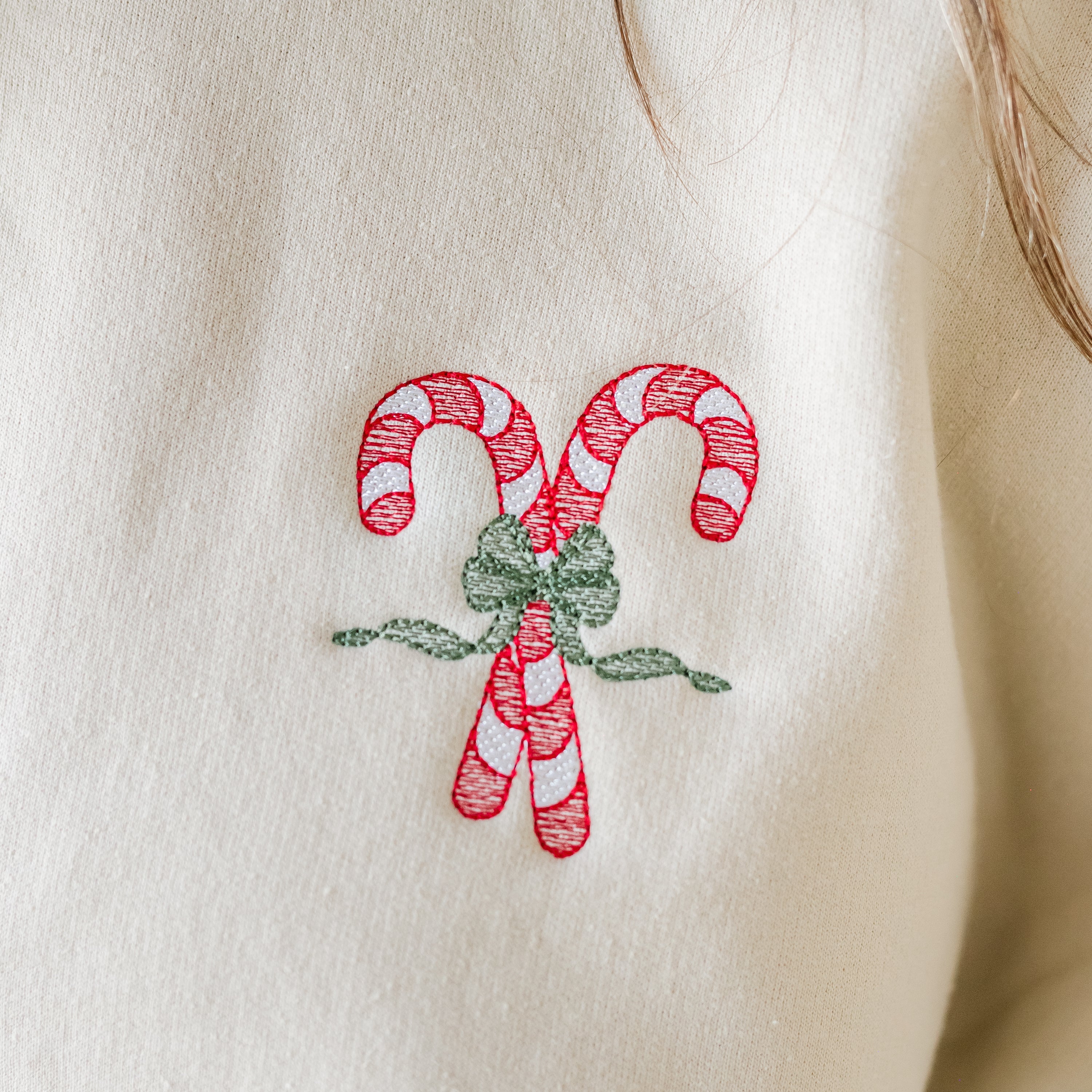 Embroidered Candy Cane - BASIC Fleece Crewneck Little Mama Shirt Shop LLC