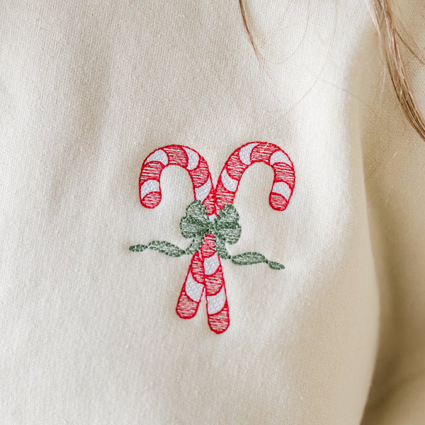 Embroidered Candy Cane - BASIC Fleece Crewneck