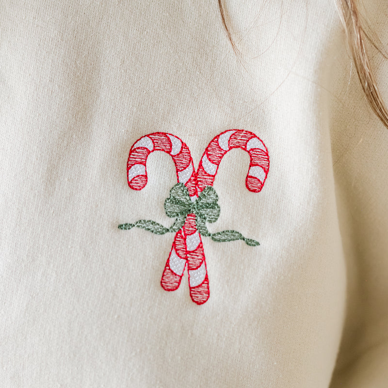 Embroidered Candy Cane - BASIC Fleece Crewneck