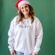 Embroidered Floral Merry - BASIC Fleece Crewneck Little Mama Shirt Shop LLC