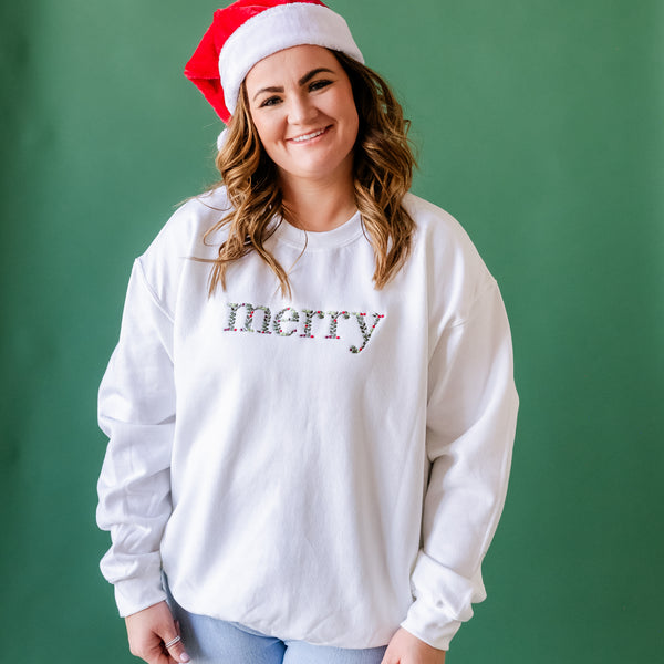 Embroidered Floral Merry - BASIC Fleece Crewneck