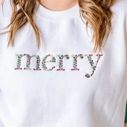 Embroidered Floral Merry - BASIC Fleece Crewneck Little Mama Shirt Shop LLC