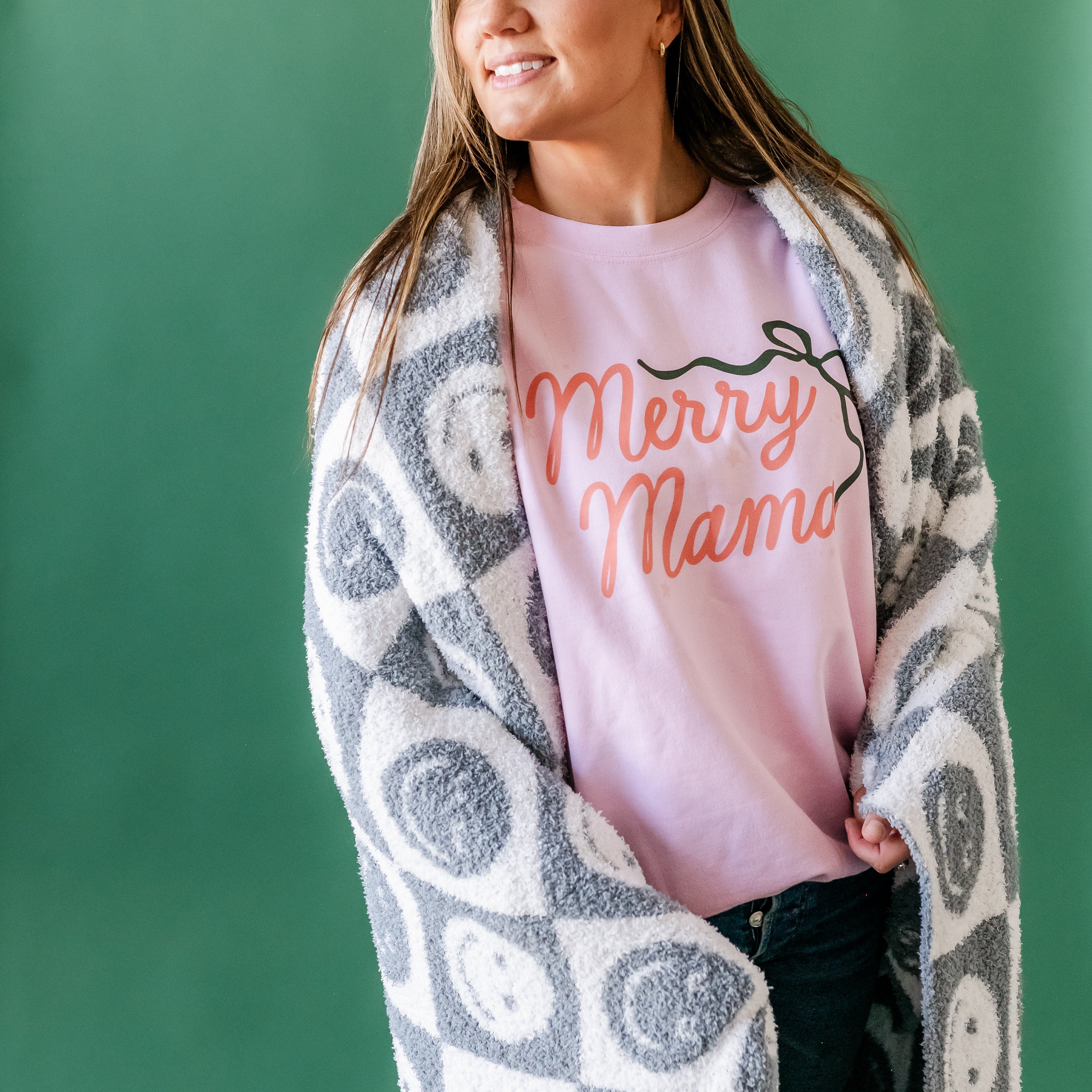 Merry Mama With Bow and Stars - BASIC Fleece Little Mama Shirt Shop LLC