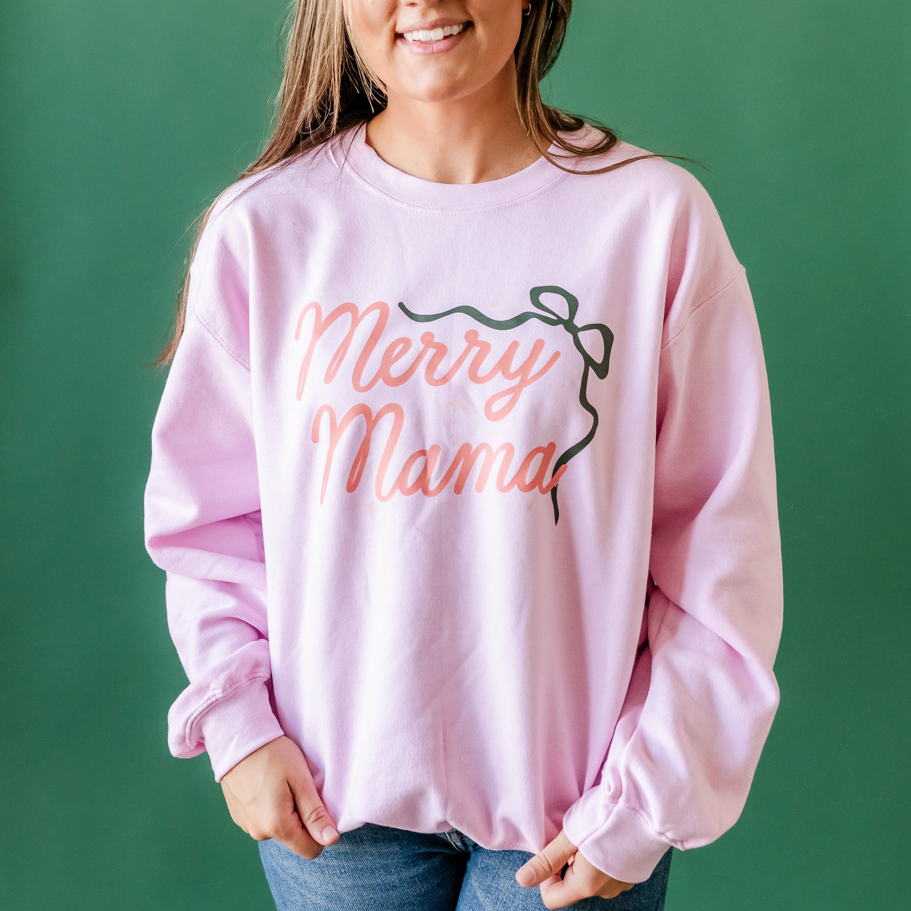 Merry Mama With Bow and Stars - BASIC Fleece Little Mama Shirt Shop LLC
