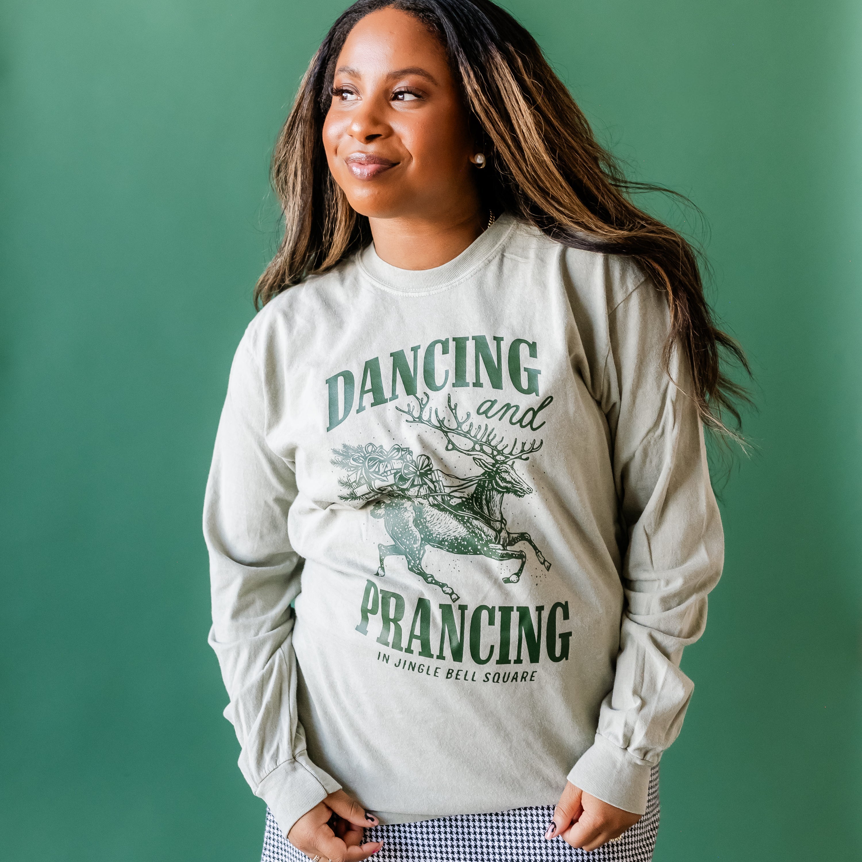 Dancing and Prancing in Jingle Bell Square - LONG SLEEVE Comfort Colors Tee Little Mama Shirt Shop