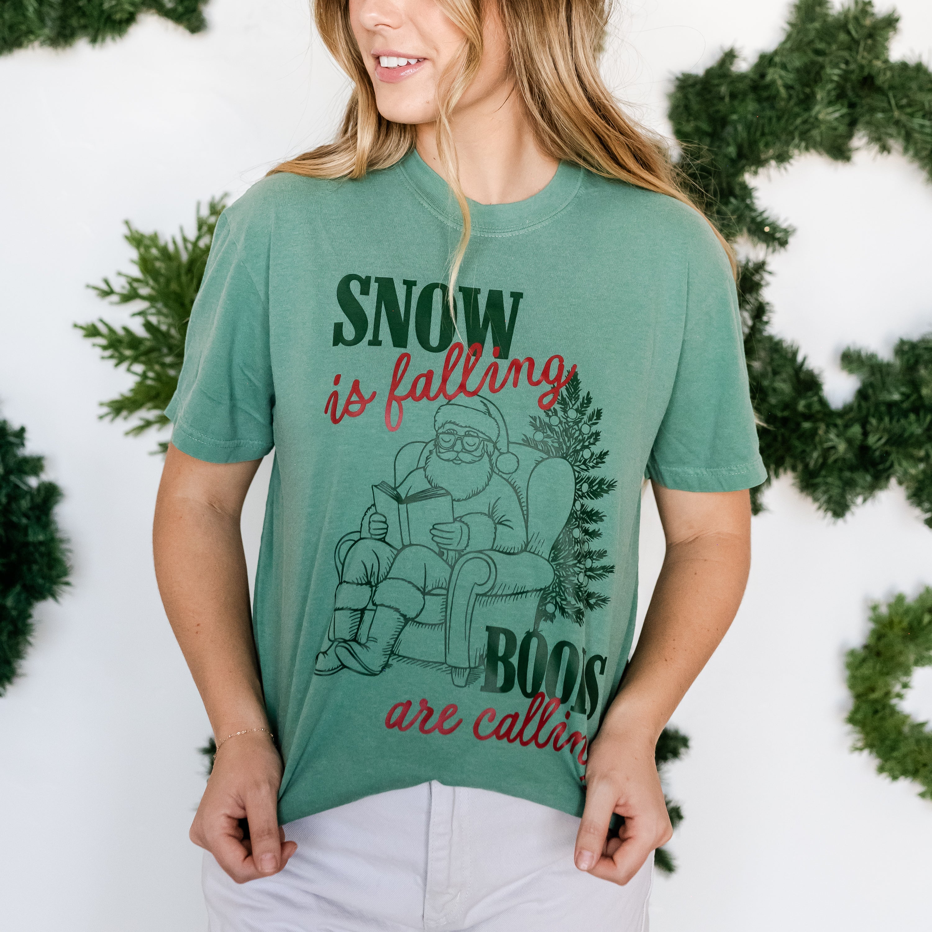 Snow Is Falling Books Are Calling - Comfort Colors Tee Little Mama Shirt Shop