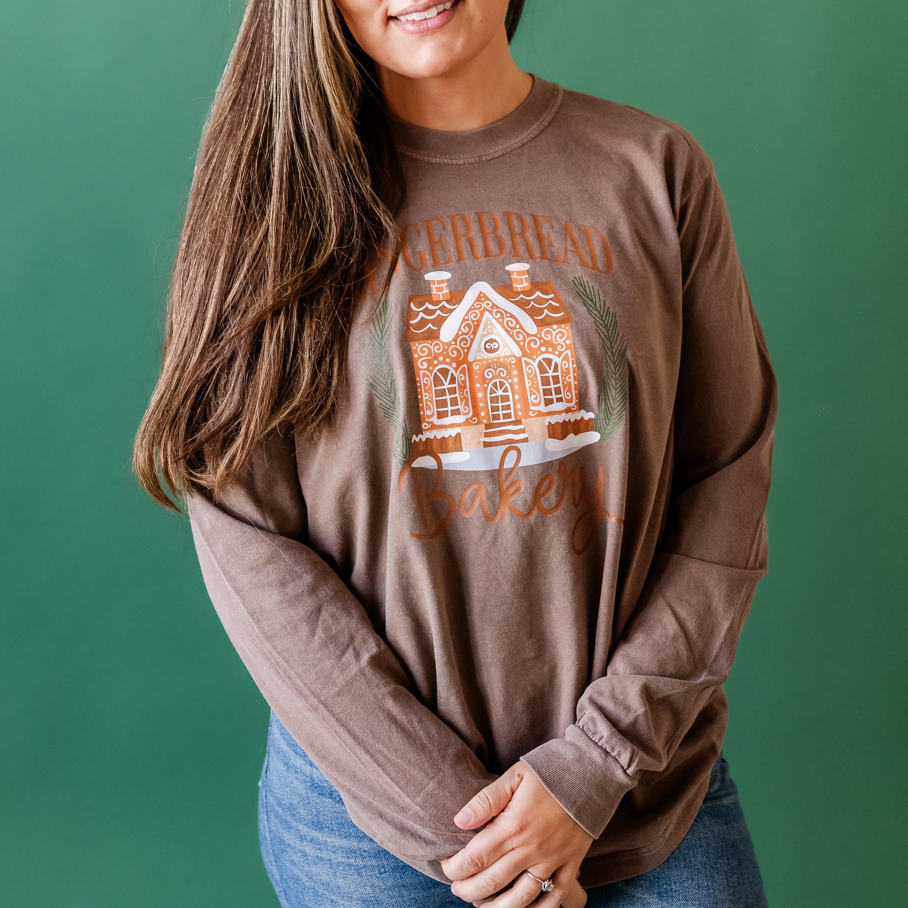 Gingerbread Bakery - LONG SLEEVE Comfort Colors Tee Little Mama Shirt Shop