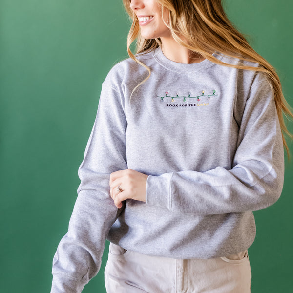 Embroidered Look For The Light - BASIC Fleece Crewneck