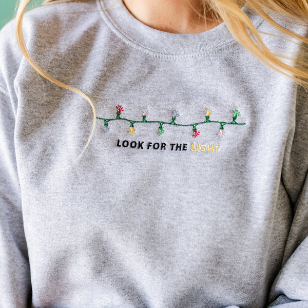 Embroidered Look For The Light - BASIC Fleece Crewneck