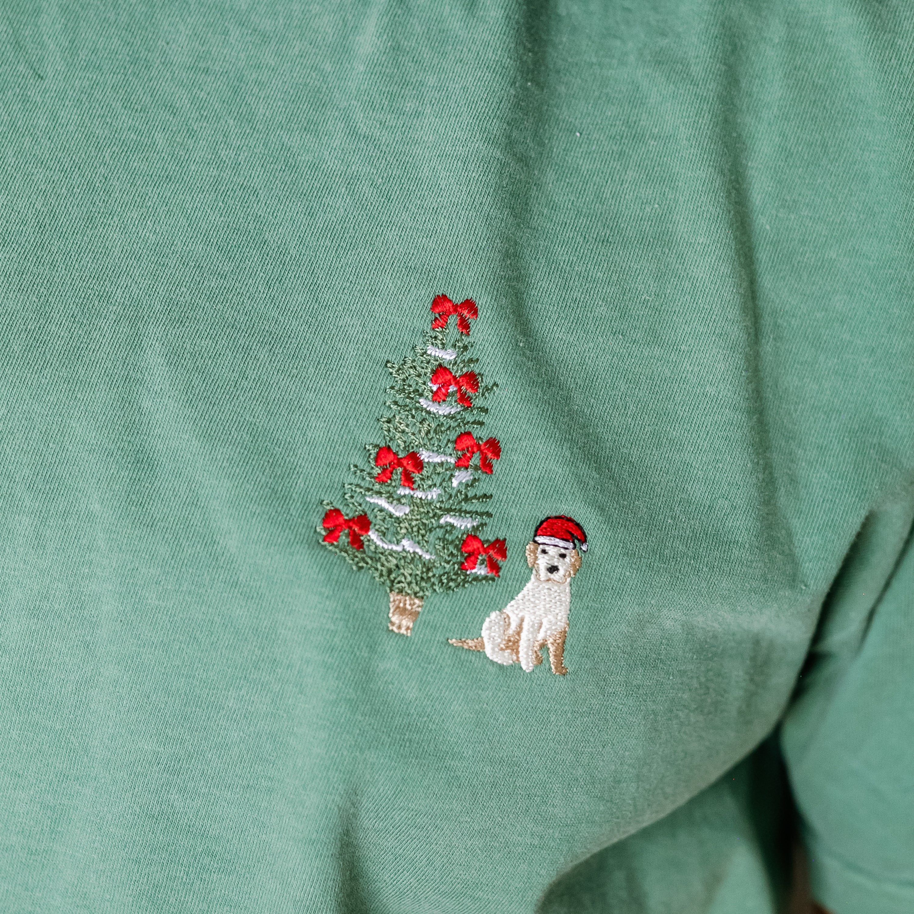 Embroidered Santa Pup (pocket) - Comfort Colors Tee Little Mama Shirt Shop