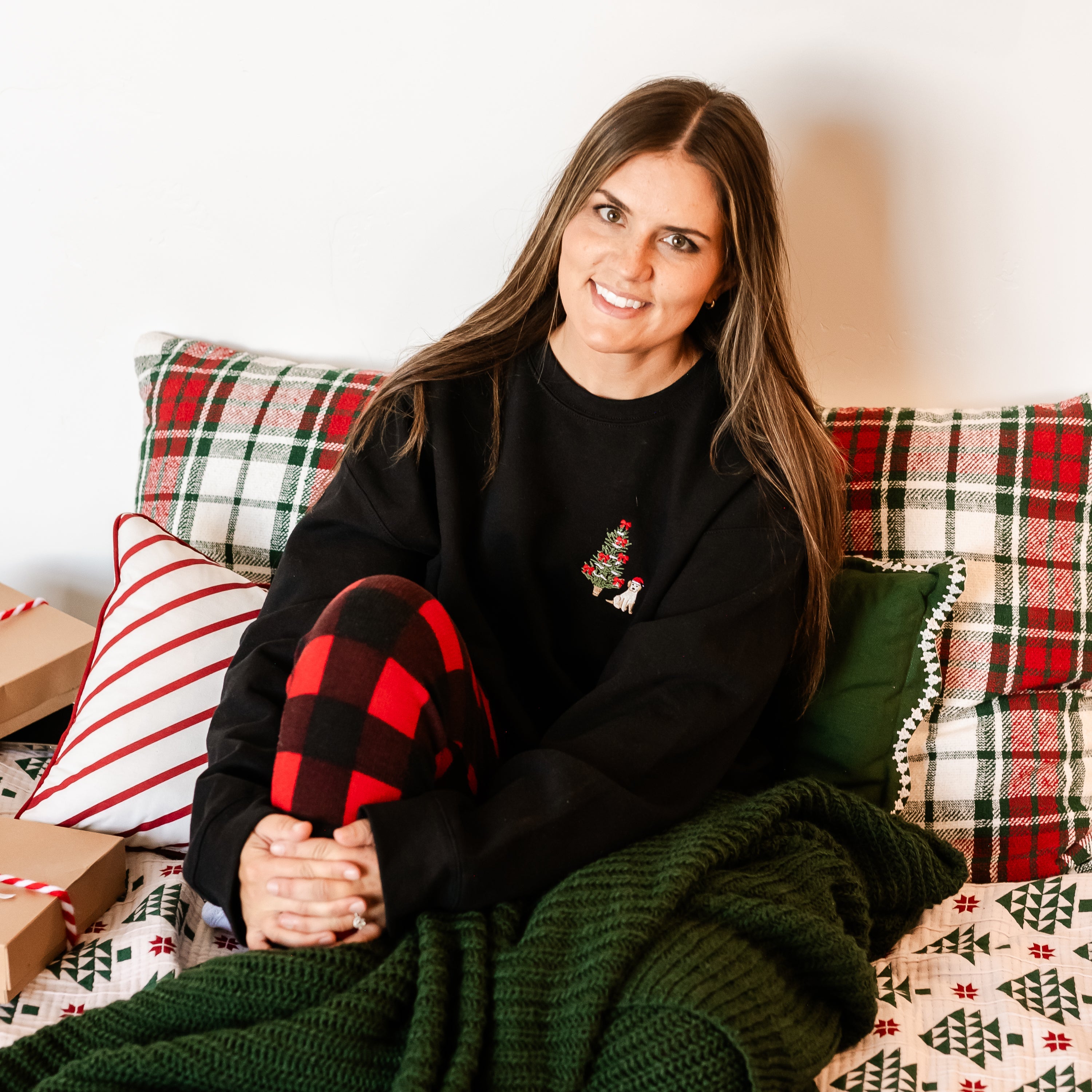 Embroidered Santa Pup (pocket) - BASIC Fleece Crewneck Little Mama Shirt Shop LLC