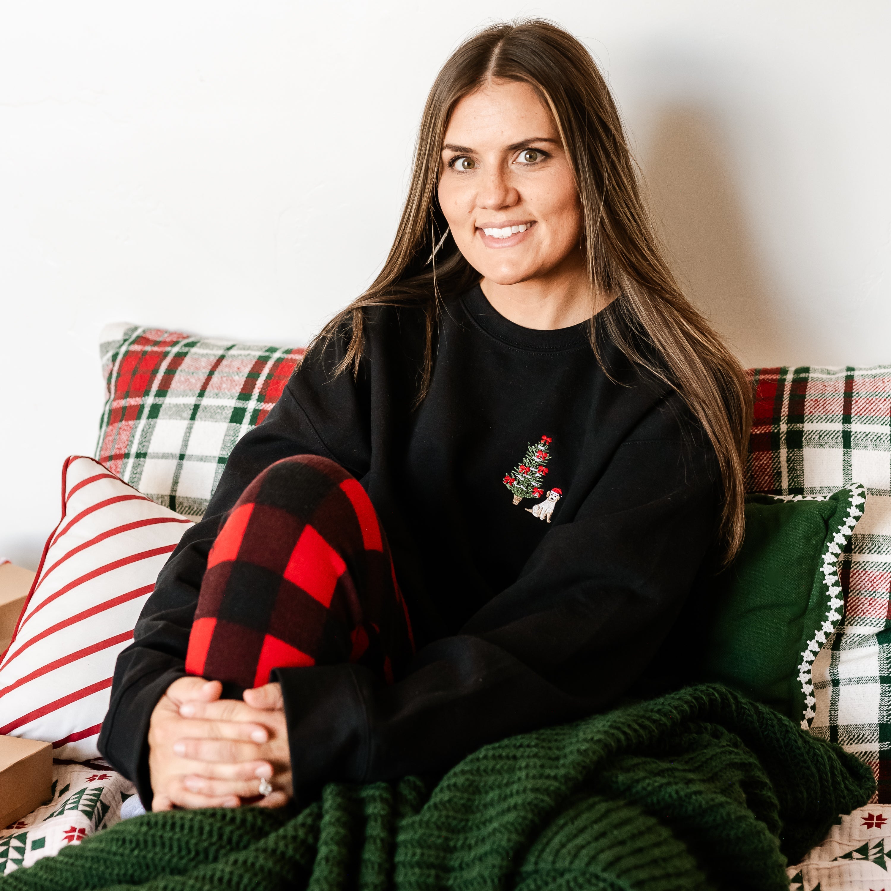 Embroidered Santa Pup (pocket) - BASIC Fleece Crewneck Little Mama Shirt Shop LLC