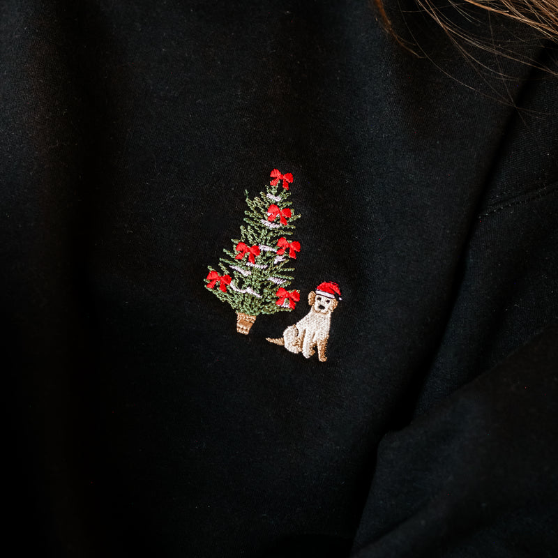 Embroidered Santa Pup - BASIC Fleece Crewneck