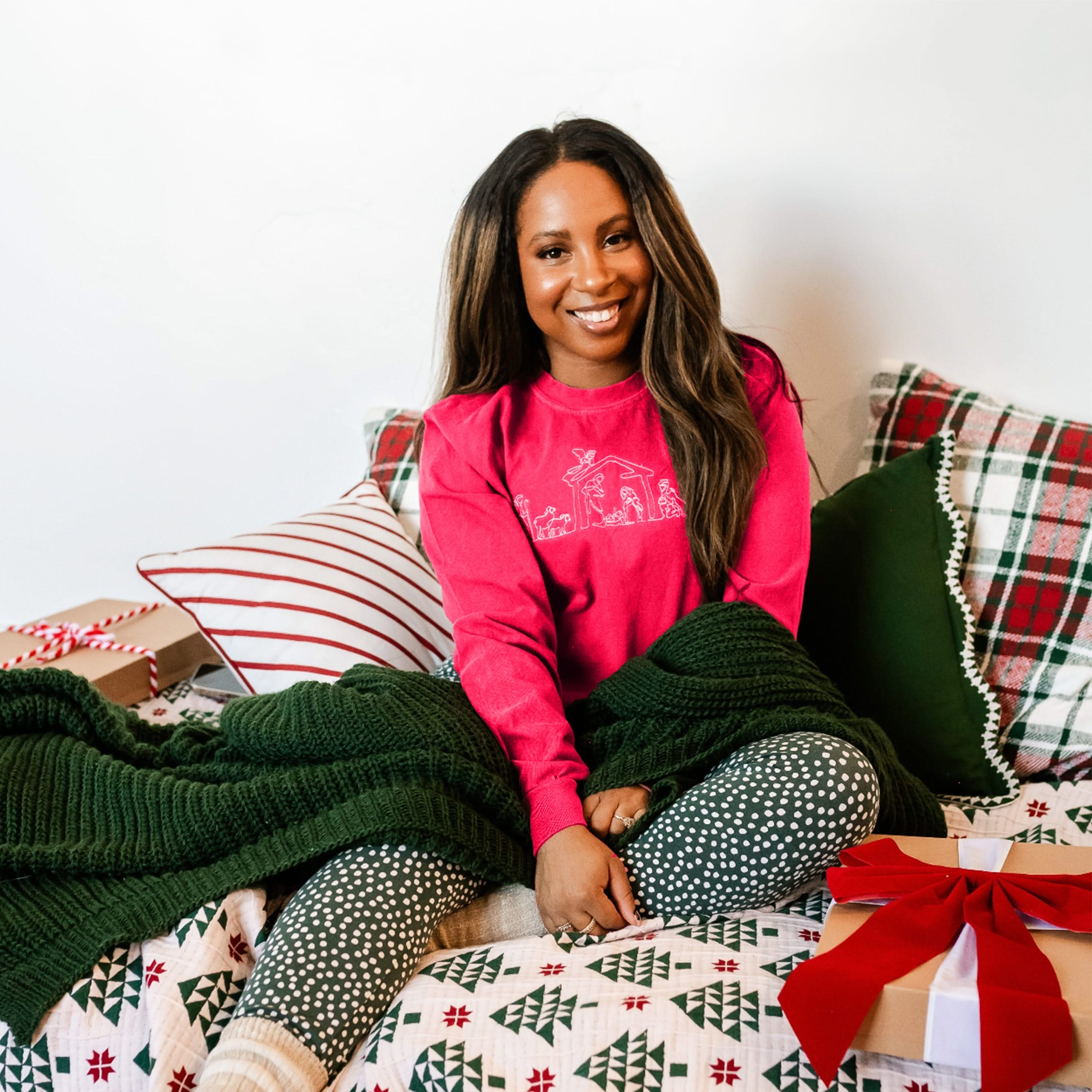 Nativity Scene - Embroidered Long Sleeve Comfort Colors Tee Little Mama Shirt Shop