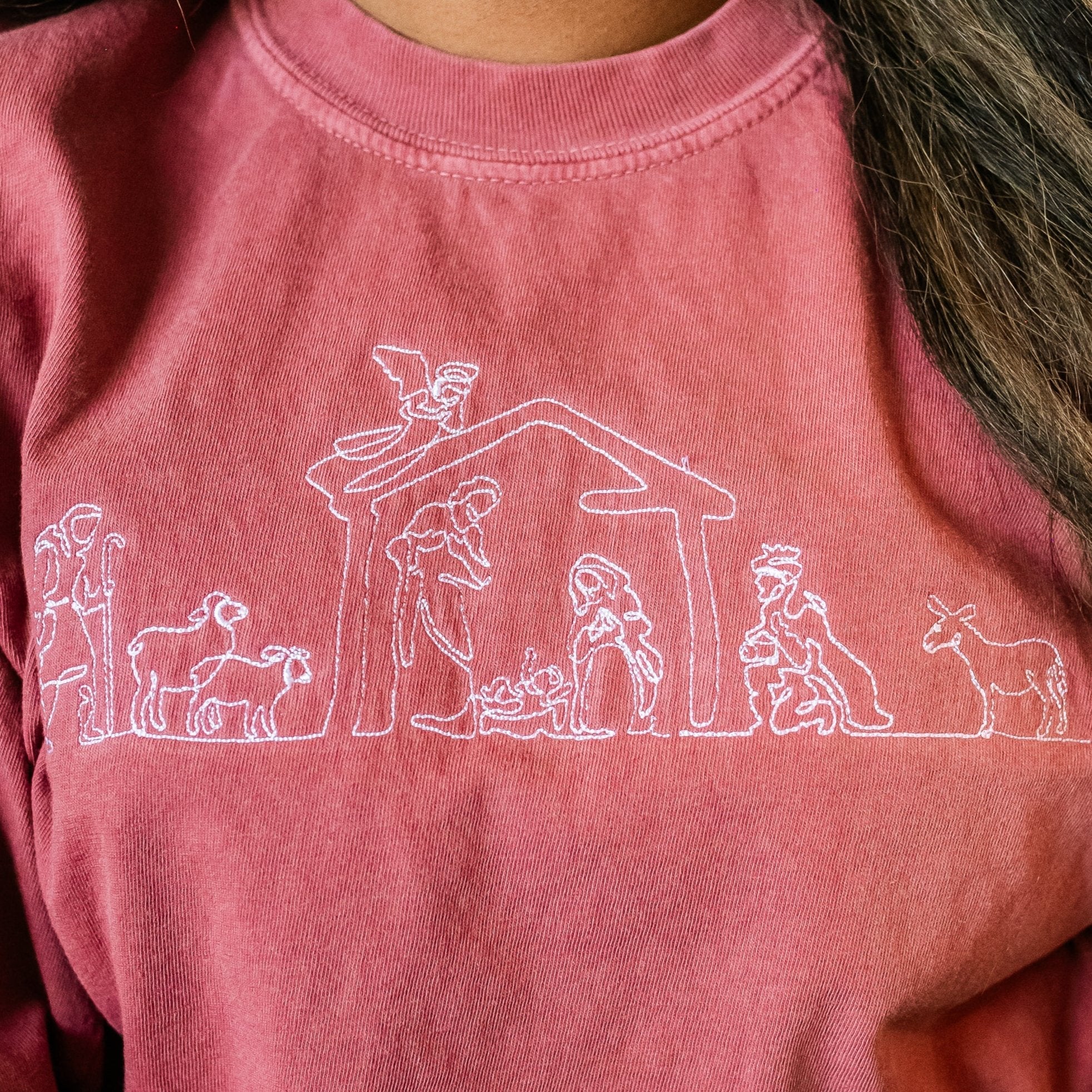 Embroidered Nativity Scene  - Comfort Colors Tee Little Mama Shirt Shop