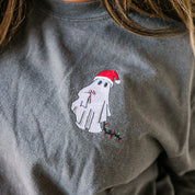 Embroidered Santa Hat Boujee Ghost - LONG SLEEVE Comfort Colors Tee Little Mama Shirt Shop