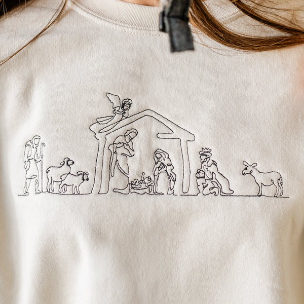 Embroidered Nativity Scene - BASIC Fleece Crewneck