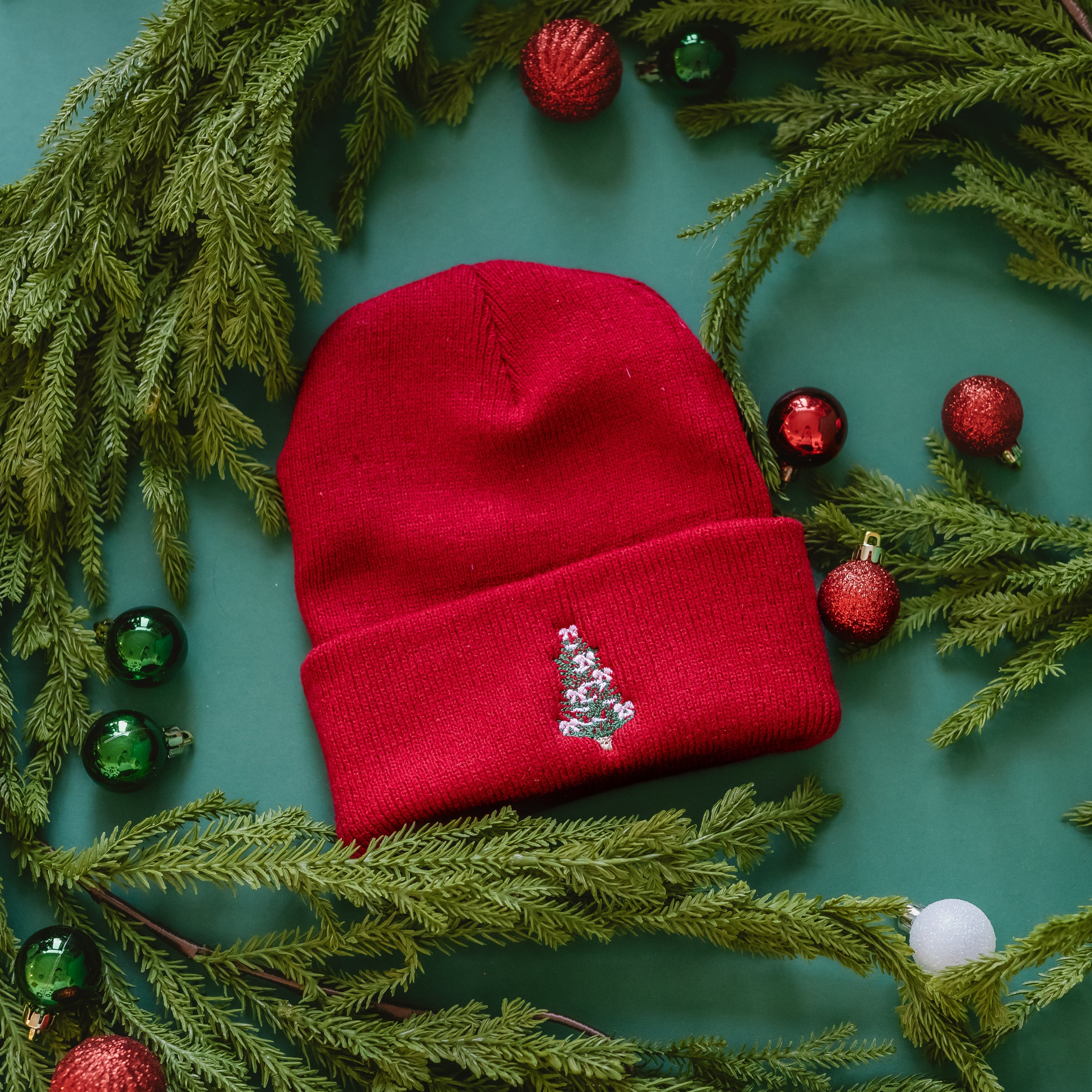CHILD Beanie - Christmas Tree w/ Bow Little Mama Shirt Shop LLC