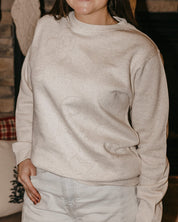 Adult fleece in natural with printed ginger bread family pattern, shown on model – Little Mama Shirt Shop