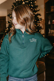 Kids quarter zip in green with 'tis the season' printed on front, shown on models– Little Mama Shirt Shop