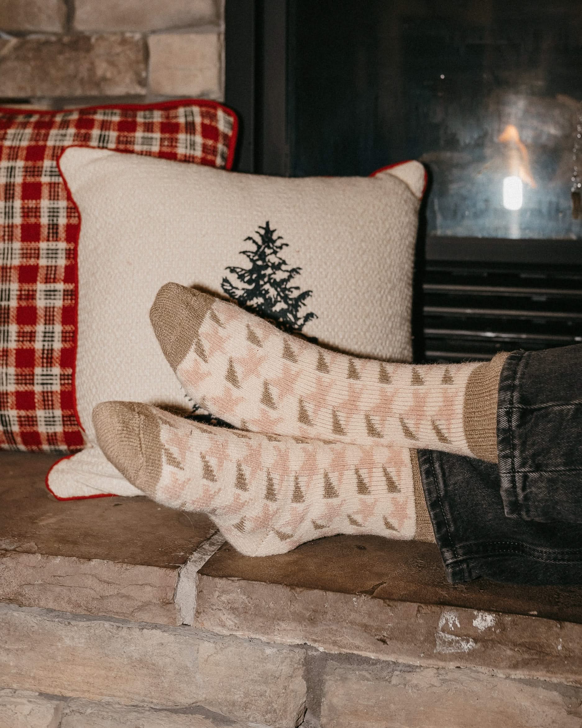 Adult socks cream and tan with star pattern, shown on model – Little Mama Shirt Shop