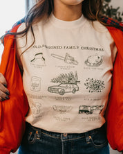 Adult long sleeve comfort colors tee in ivory with old fashioned family christmas graphic on the front, shown on model – Little Mama Shirt Shop