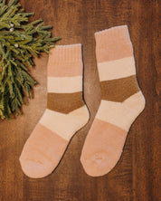 Adult socks cream and tan with chevron pattern, shown on flat lay – Little Mama Shirt Shop