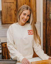 adult off-white basic fleece with 'making spirits bright' graphic, shown on model– Little Mama Shirt Shop