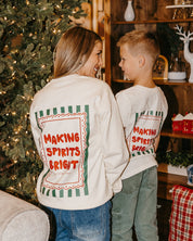 adult off-white basic fleece with 'making spirits bright' graphic, shown on model– Little Mama Shirt Shop