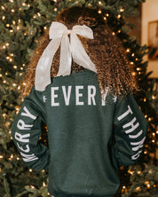 Child forest sweater with 'Merry Every Thing' graphic, shown on model – Little Mama Shirt Shop