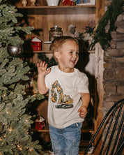 Child tee in natural with Christmas Excavator on front, shown on model – Little Mama Shirt Shop
