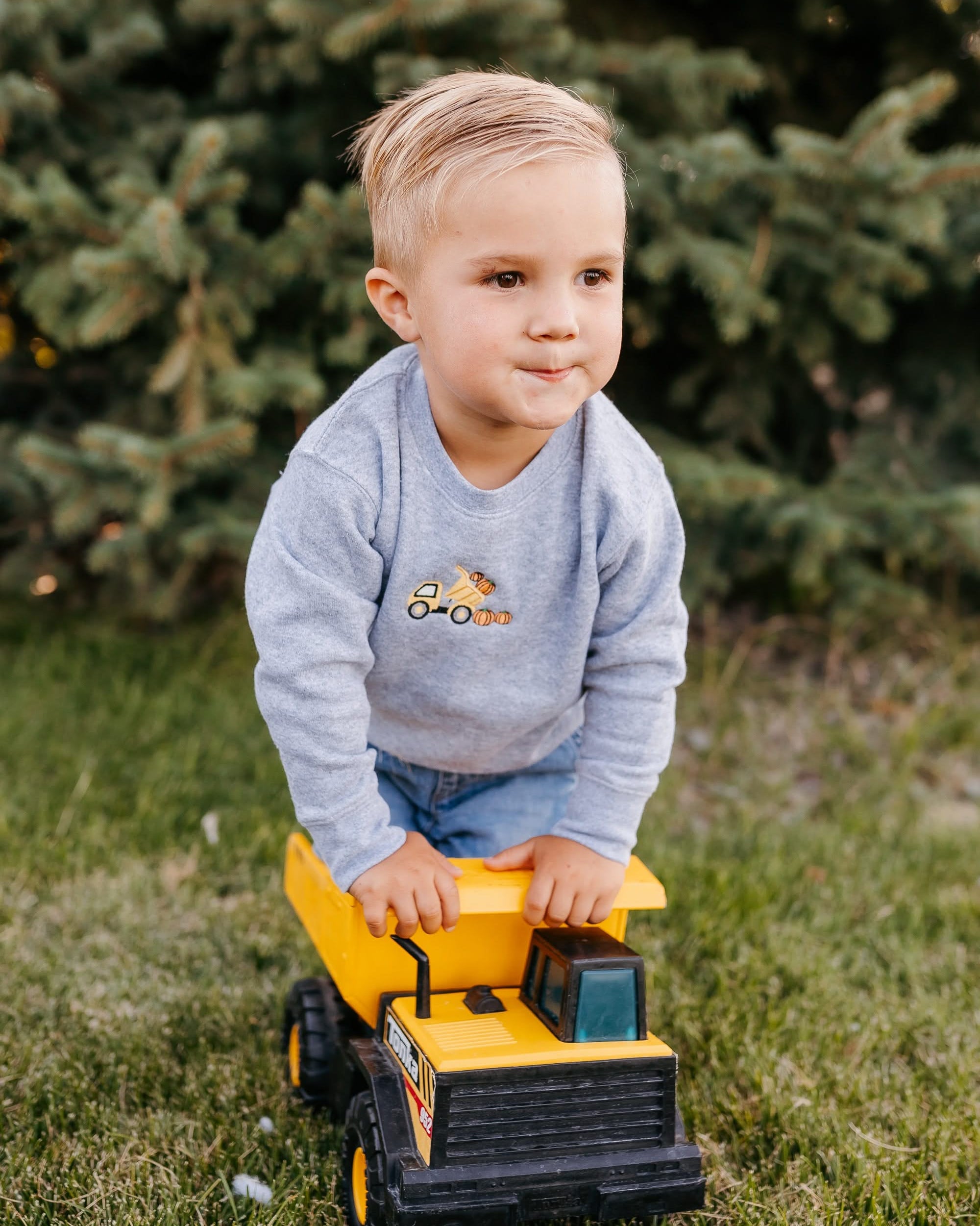 Embroidered Child Sweater - Dump Truck w/ Pumpkins (center) Little Mama Shirt Shop