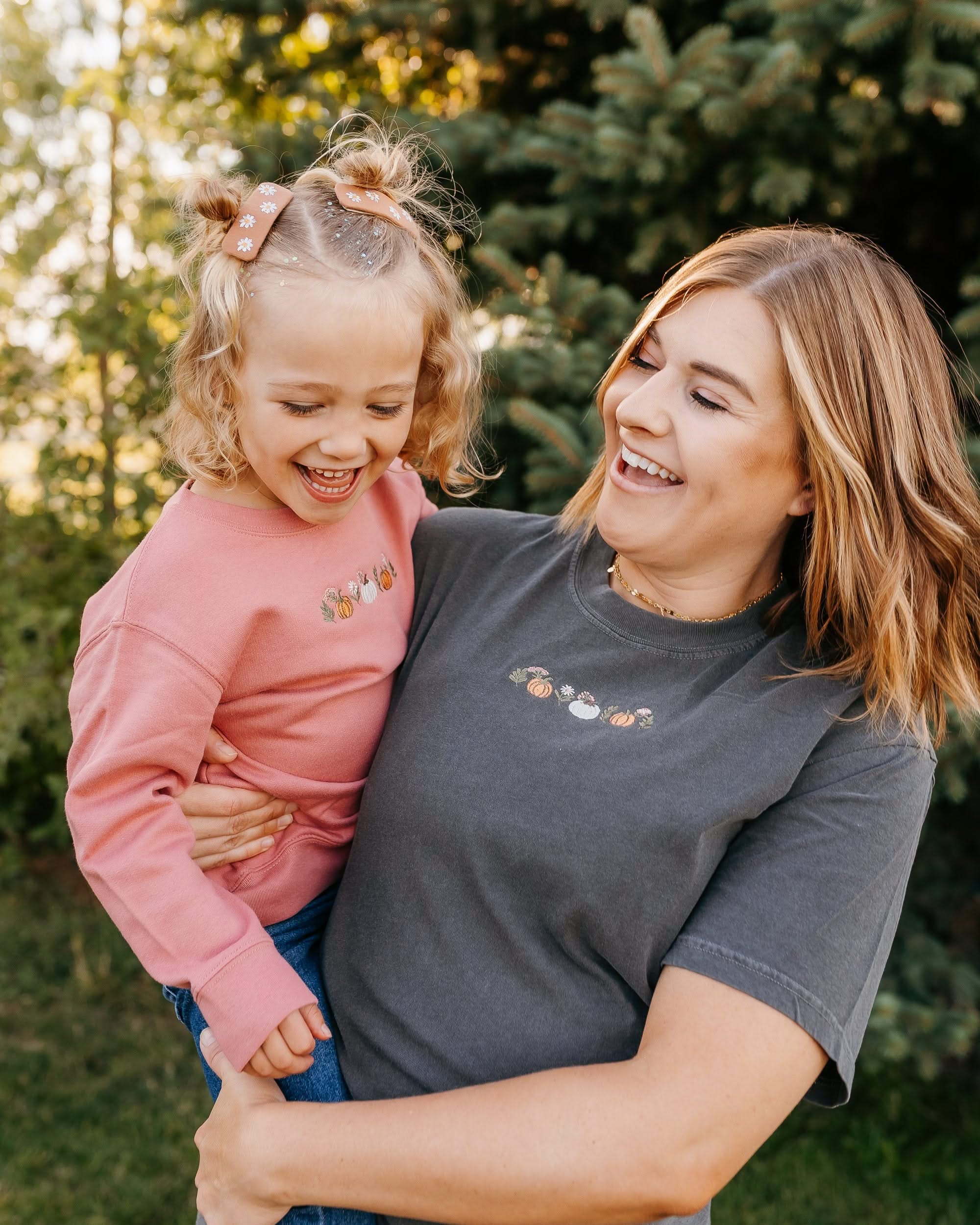 Embroidered Comfort Colors Tee - Pumpkins and Flowers (center) Little Mama Shirt Shop