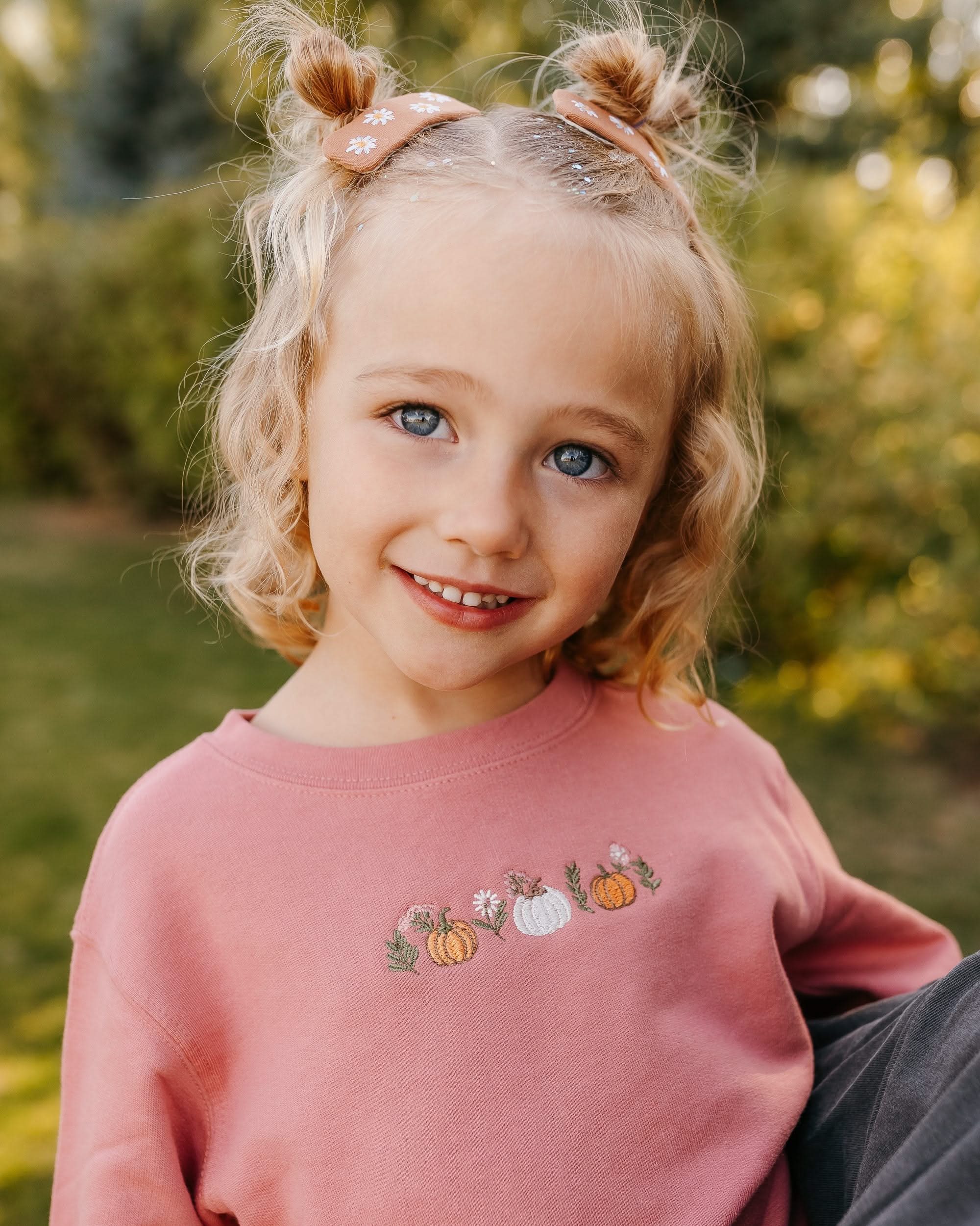 Embroidered Child Sweater - Pumpkins and Flowers (center) Little Mama Shirt Shop