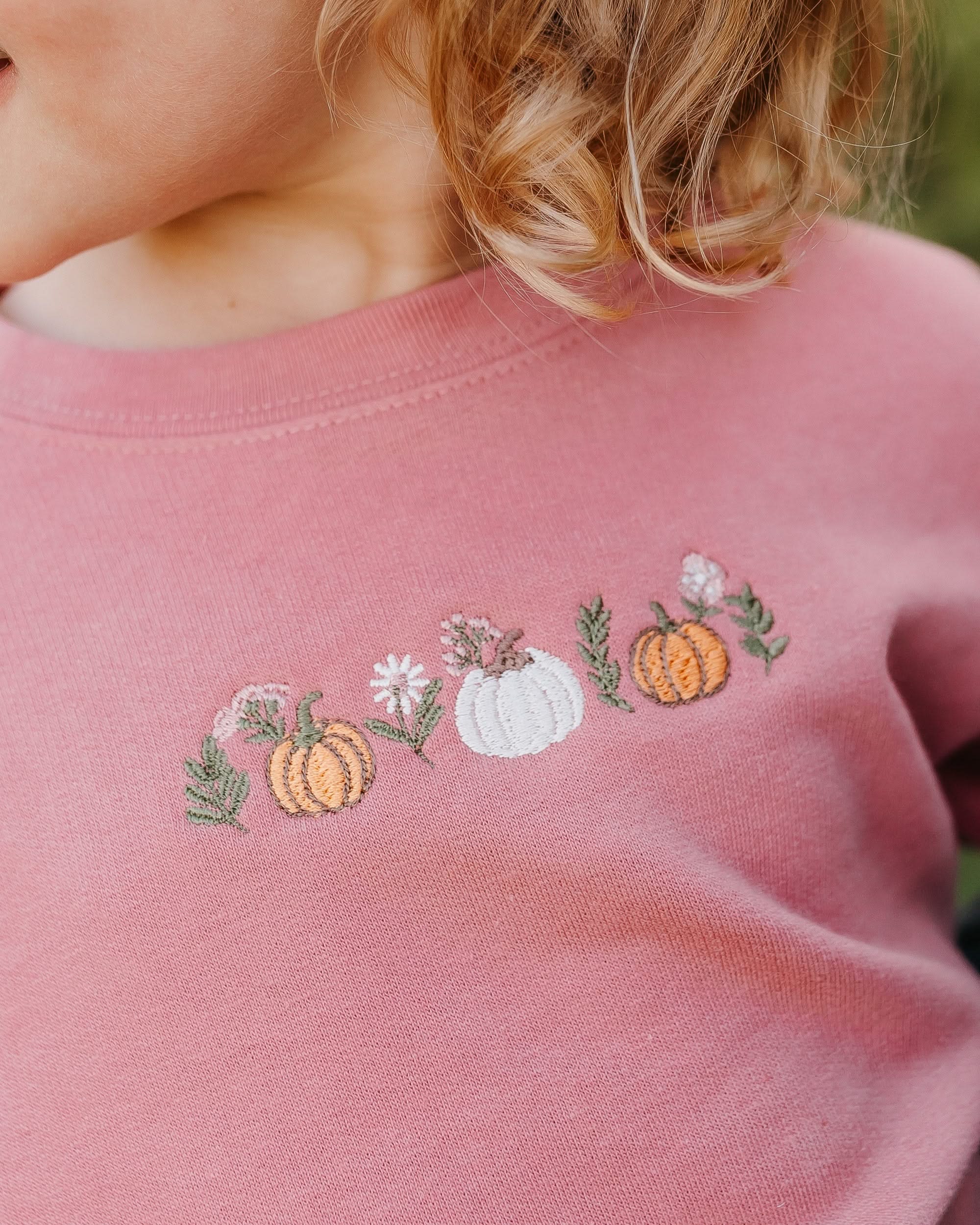 Embroidered Child Sweater - Pumpkins and Flowers (center) Little Mama Shirt Shop