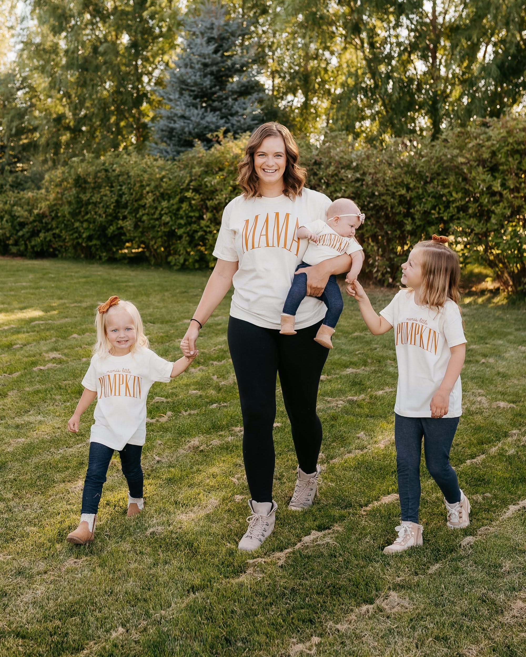 MAMA / Mama's Little Pumpkin - Tall Varsity - Ivory/Natural w/ Burnt Orange - Set of 2 Tees Little Mama Shirt Shop