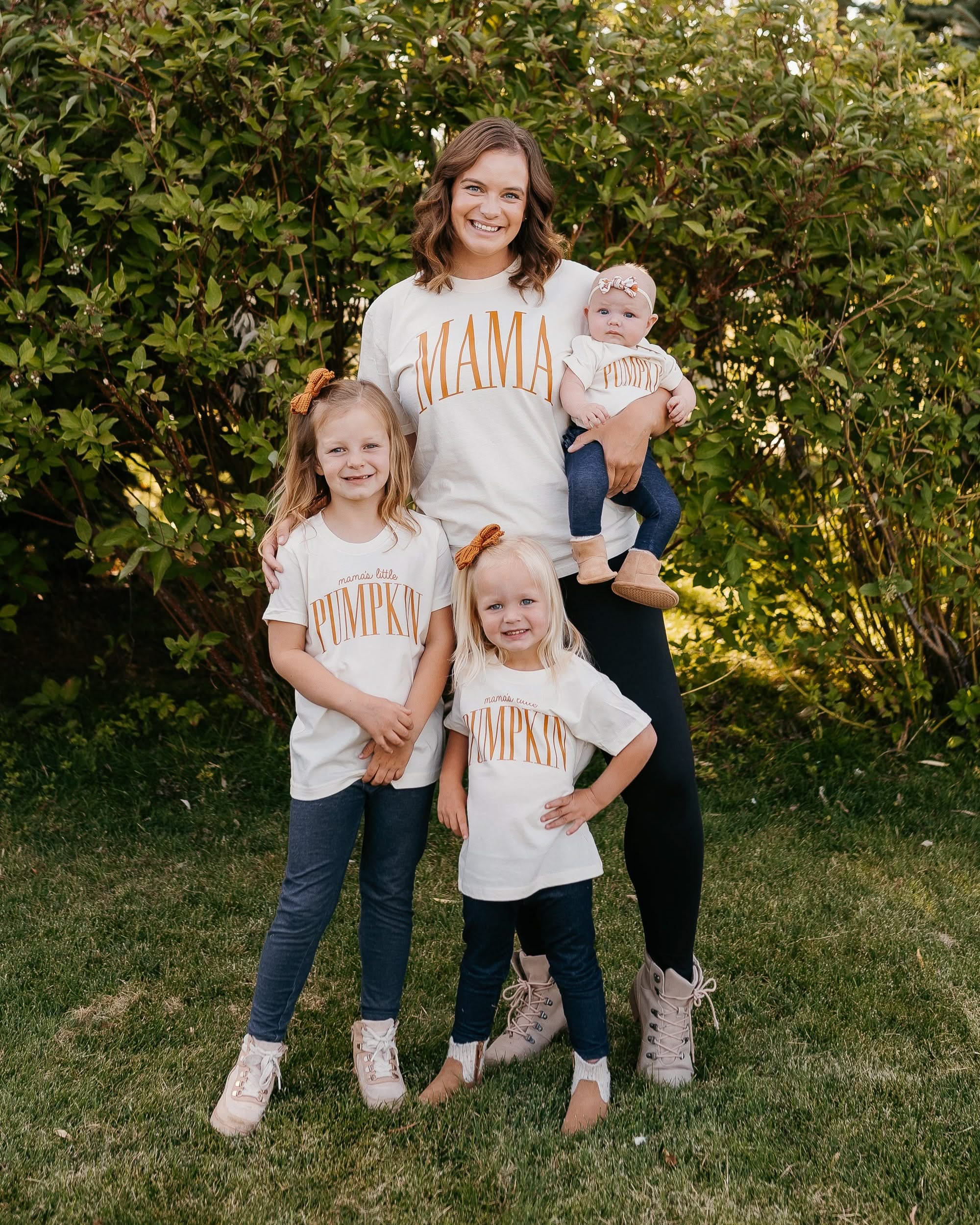 MAMA / Mama's Little Pumpkin - Tall Varsity - Ivory/Natural w/ Burnt Orange - Set of 2 Tees Little Mama Shirt Shop