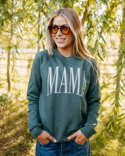 MAMA / Mama's Little Pumpkin - Tall Varsity - Heather Forest w/ Cream - Set of 2 Bella Sponge Fleece Little Mama Shirt Shop