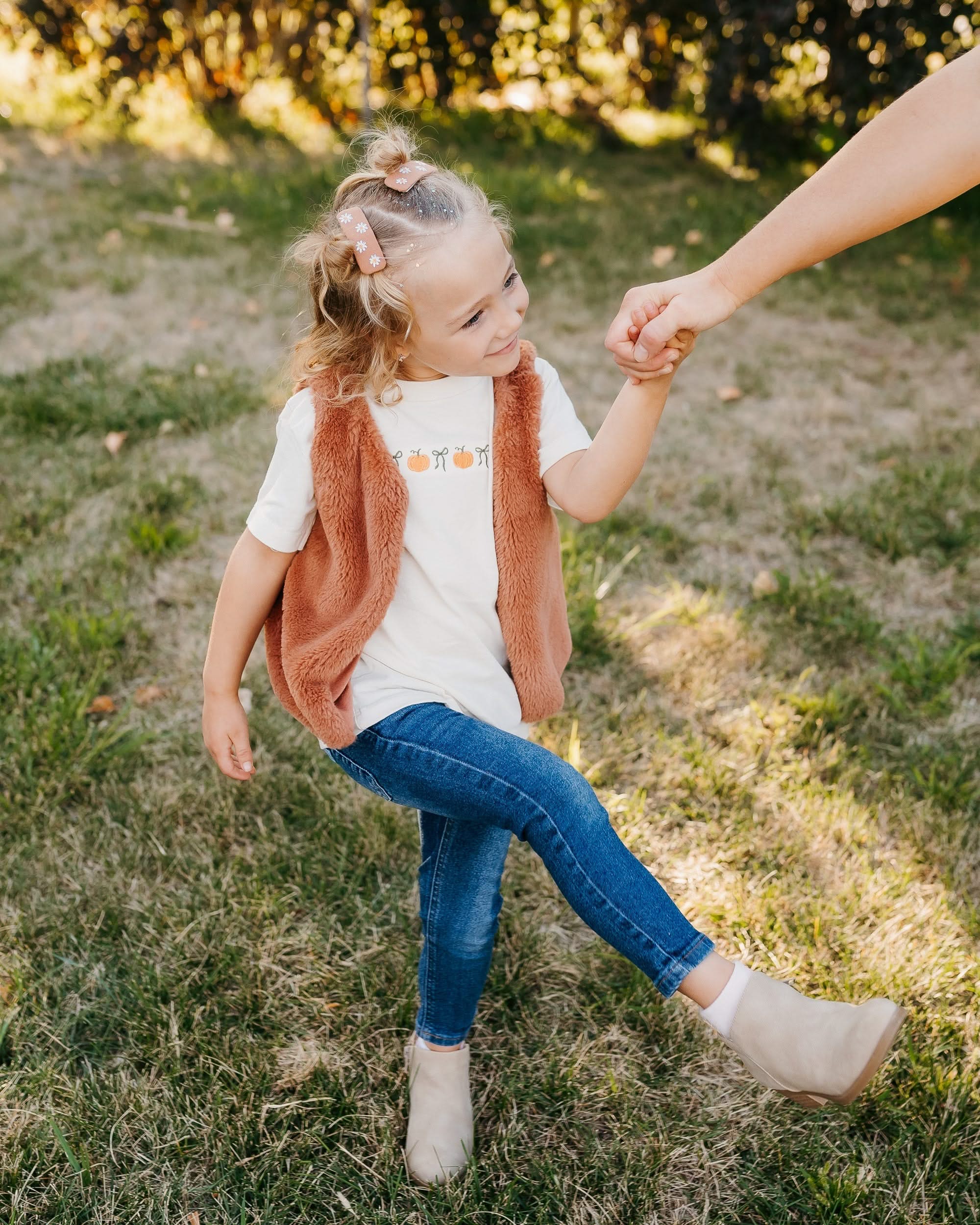 Embroidered Child Tee - Pumpkins and Bows (center) Little Mama Shirt Shop