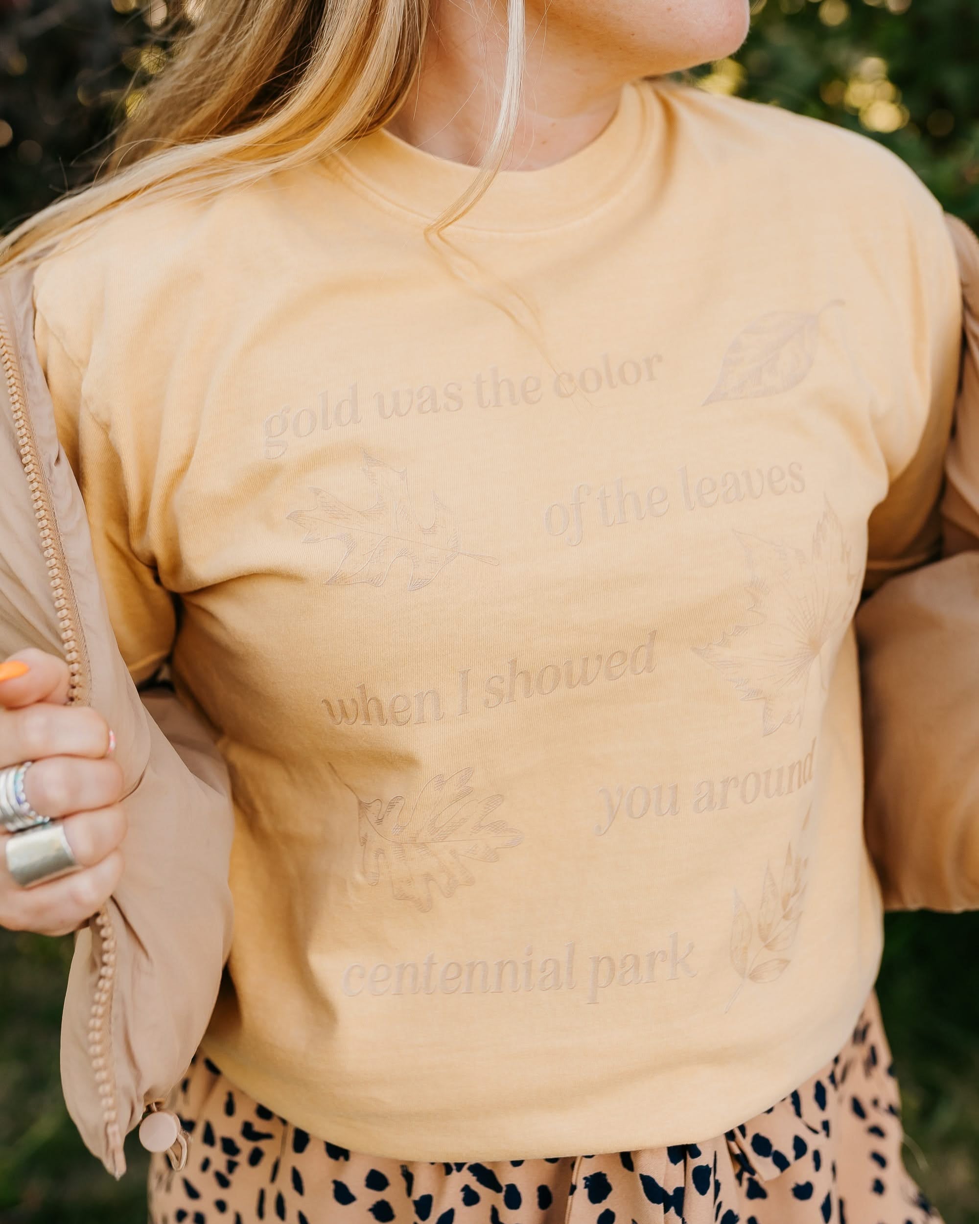 Gold Leaves Centennial Park - Mustard Comfort Colors Tee Little Mama Shirt Shop
