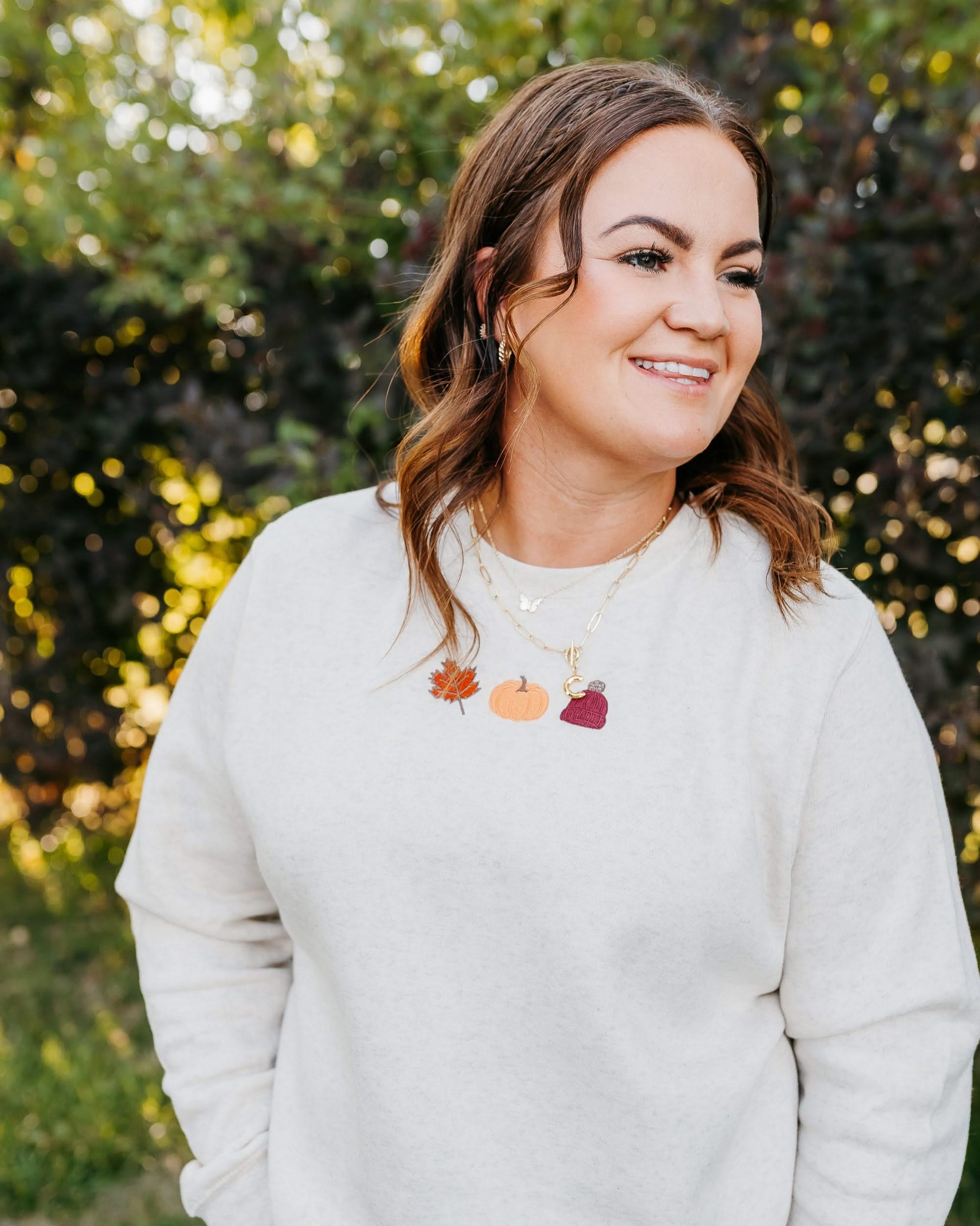 Embroidered ELEVATED Fleece - Natural Heather - Fall Trio (center) Little Mama Shirt Shop LLC