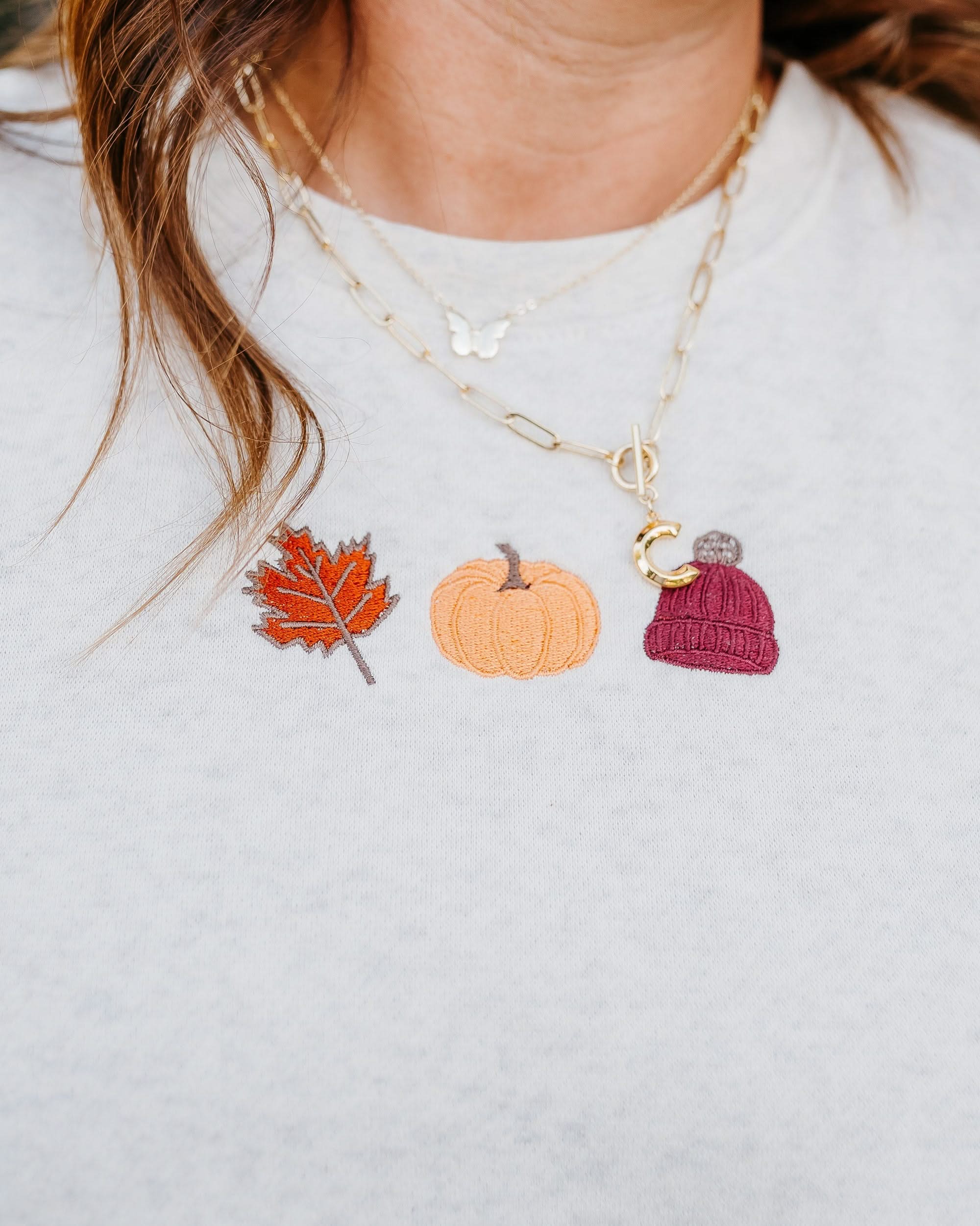Embroidered ELEVATED Fleece - Natural Heather - Fall Trio (center) Little Mama Shirt Shop LLC