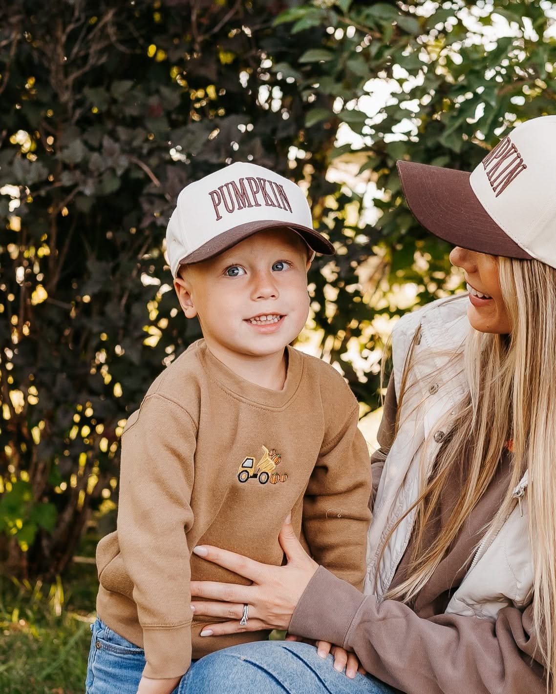 Puff Embroidered Trucker Hat - Youth Size - PUMPKIN Little Mama Shirt Shop