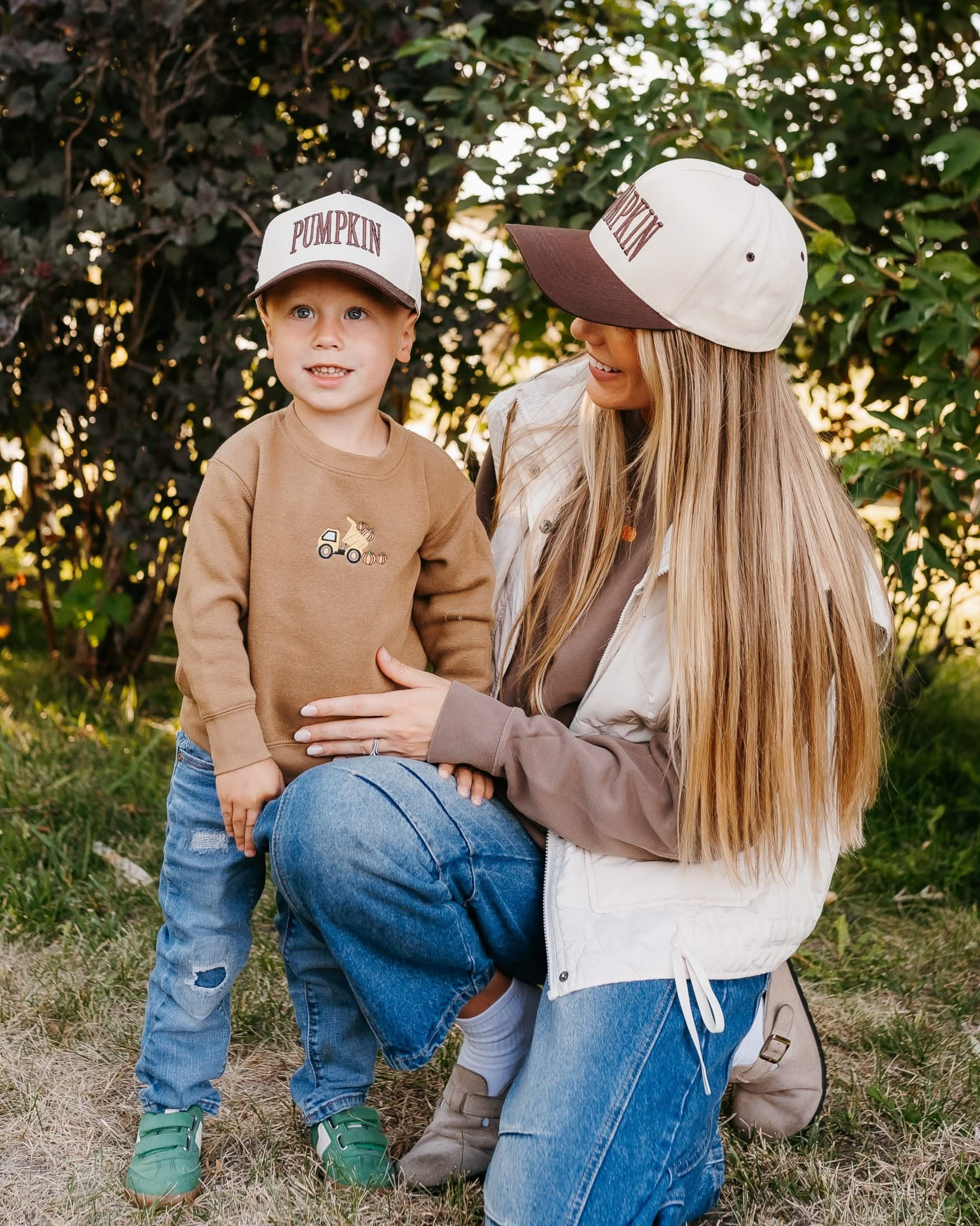 Puff Embroidered Trucker Hat - Youth Size - PUMPKIN Little Mama Shirt Shop